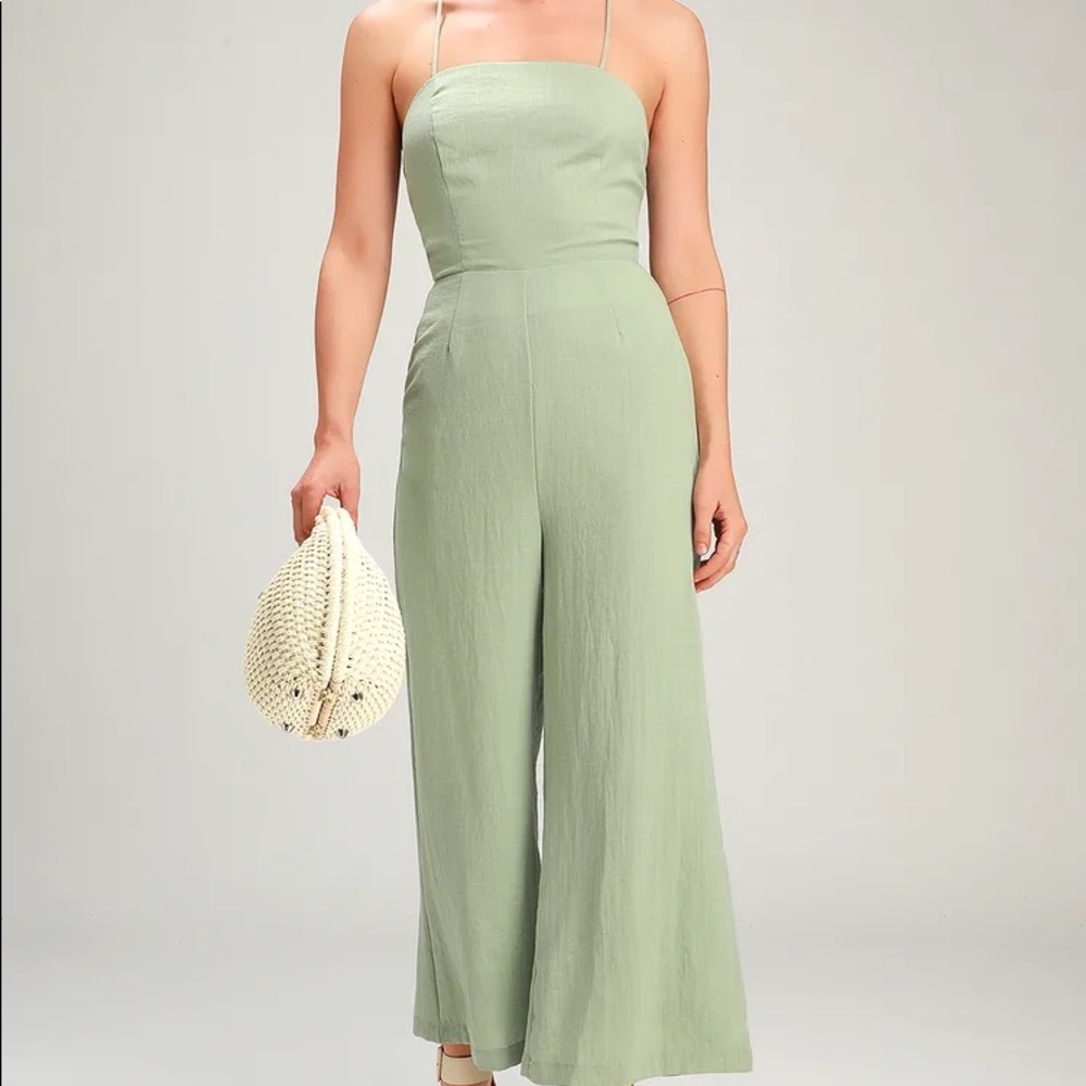 Lulu’s Sage Green Lace-Up Culotte Jumpsuit - Picture 2 of 13